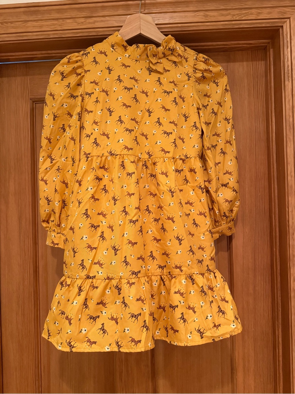Janie and Jack Mustard Yellow Horse Print Long-Sleeve Dress